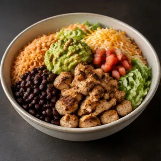Burrito Bowl — AI-generated representative photos — not photographs of Eduar2’s actual dishes.