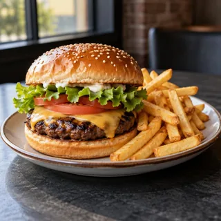 Cheeseburger — AI-generated representative photos — not photographs of Eduar2’s actual dishes.