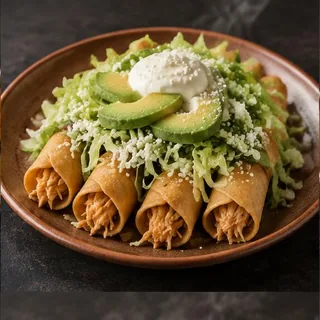 Flautas — AI-generated representative photos — not photographs of Eduar2’s actual dishes.