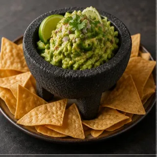 Guacamole & Chips — AI-generated representative photos — not photographs of Eduar2’s actual dishes.