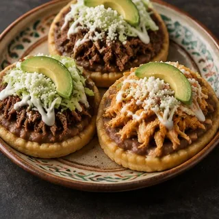 Sopes — AI-generated representative photos — not photographs of Eduar2’s actual dishes.