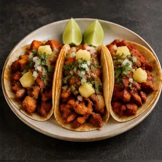 Al Pastor — AI-generated representative photos — not photographs of Eduar2’s actual dishes.